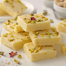 Load image into Gallery viewer, VIce Cream Burfi with pistachios on table | Ice Cream Barfi | YumBasket
